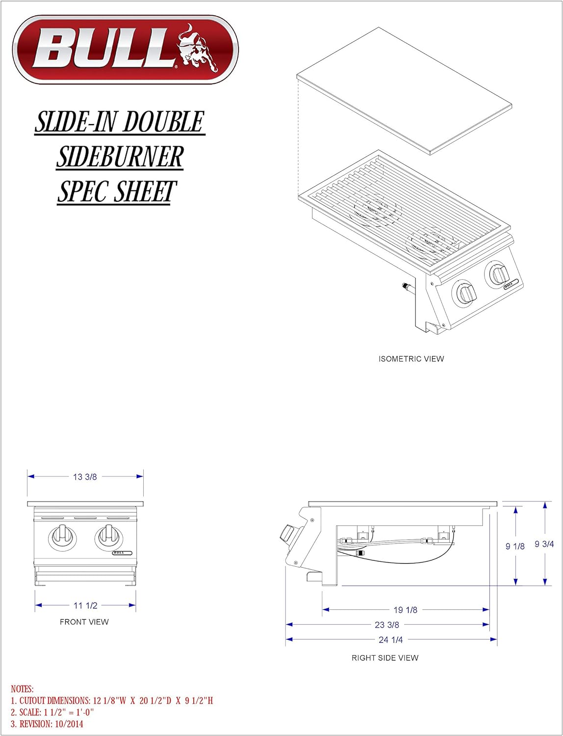 Bull Outdoor Products Stainless Steel Slide In Double Side Burner