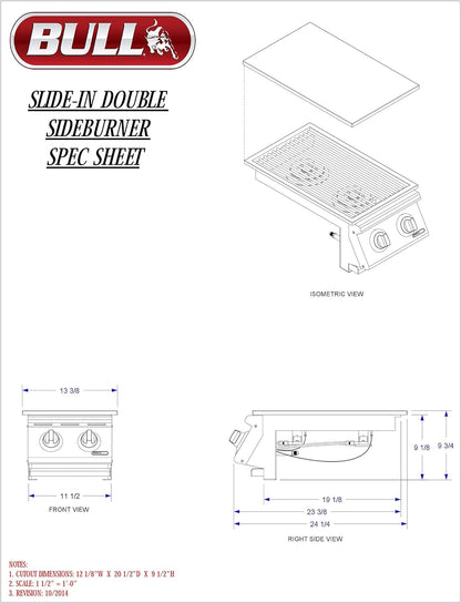 Bull Outdoor Products Stainless Steel Slide In Double Side Burner